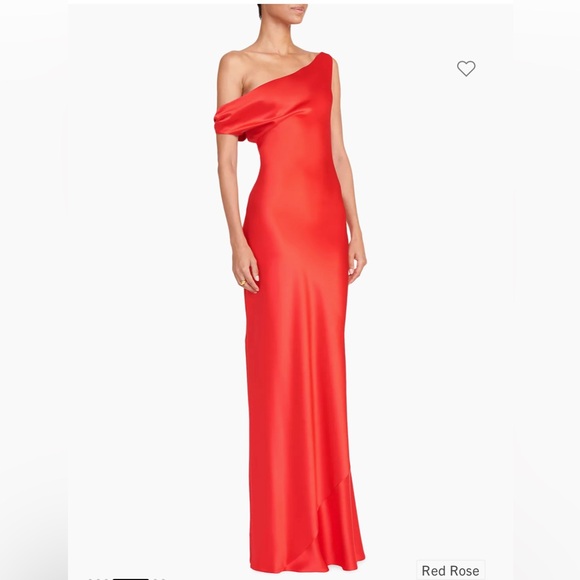 STAUD Dresses & Skirts - STAUD Ashanti Asymmetric Off Shoulder Red Rose Gown